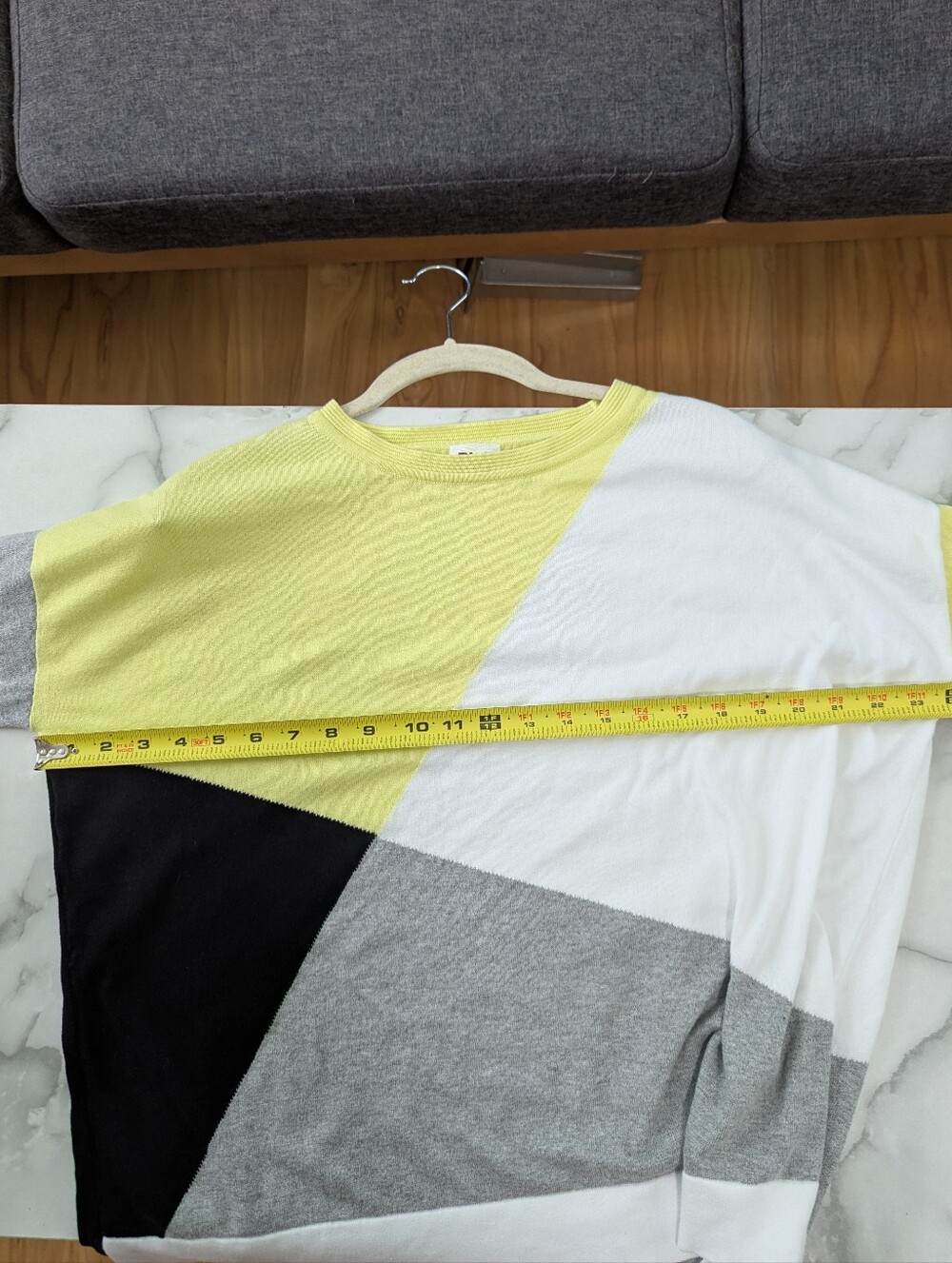 Planet By Lauren G Geometric Print Knit Sweater Pullover Gray Yellow One Size - Picture 8 of 9